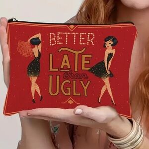 Source Unknown Red Retro 'Better Late Than Ugly' Cosmetic Pouch